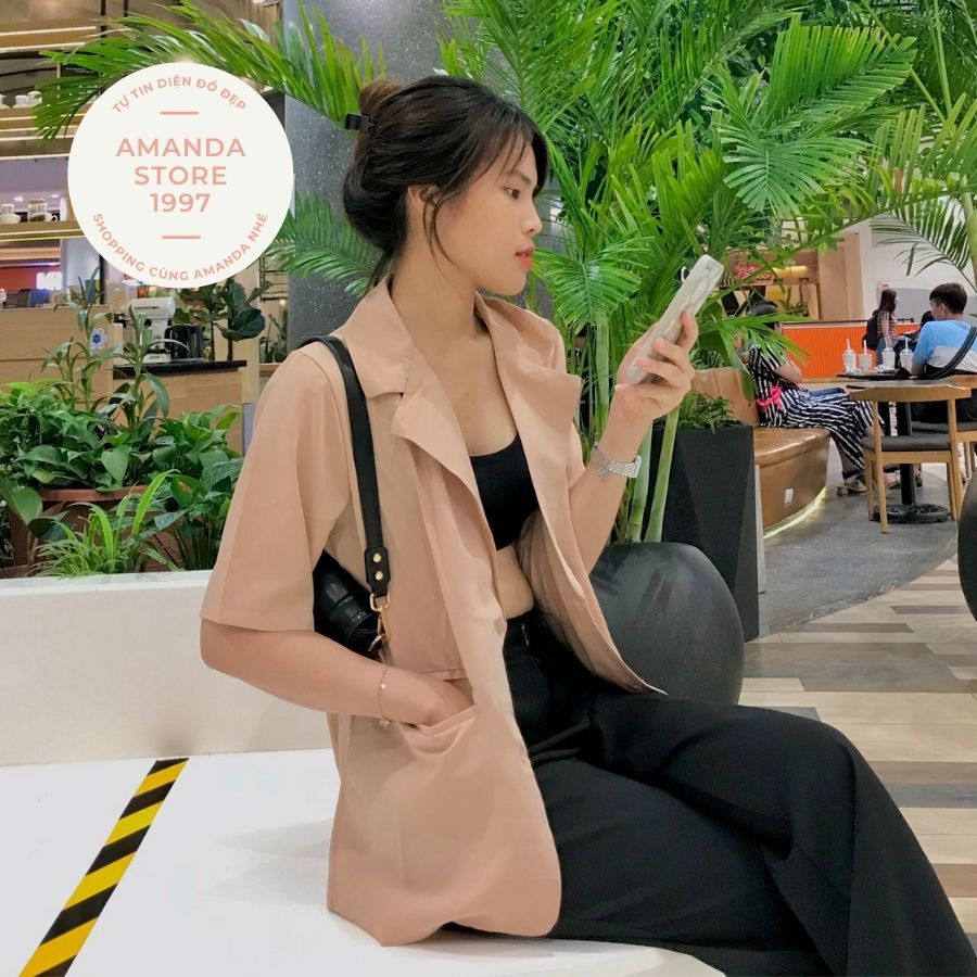 {Amanda}Blazer cộc tay dáng dài, lỡ 6 màu HOTHIT. Blazer ngắn tay trẻ trung mix đồ siêu dễ