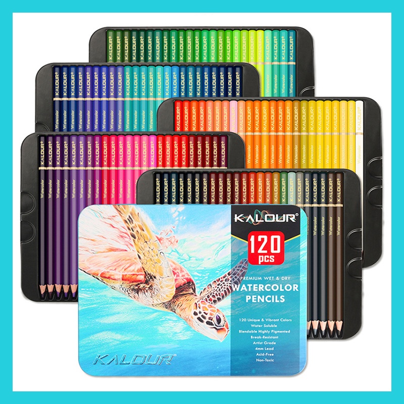 Kalour Set 120 Bút Chì Màu Hộp Thiếc Ướt Và Khô Độc Đáo Dùng Vẽ Tranh Nghệ Thuật Trường Học