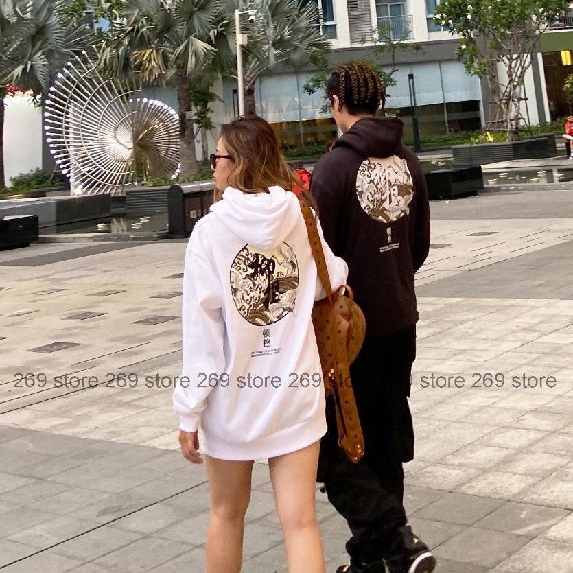 Áo Hoodie oversized unisex form rộng nam nữ hoạ tiết Hạc Trắng in chuyển nhiệt, chất nỉ bông dày dặn