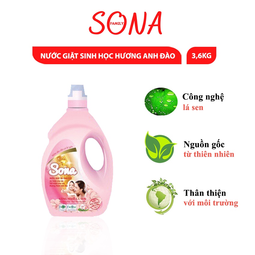 Nước giặt đồ thơm Sona 3,6kg Hương Anh Đào - Nước giặt xả nước giặt cửa trước