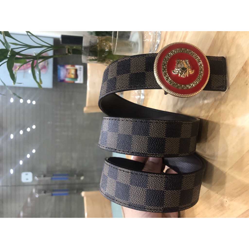 Dây lưng ( Caro vàng - mặt VS đỏ ) Thắt lưng da cao cấp hàng hiệu