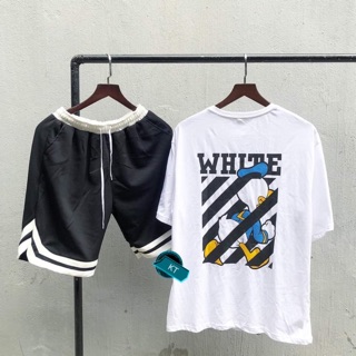 Set bộ vịt WHITE quần đùi V viền trắng áo thụng tay lỡ