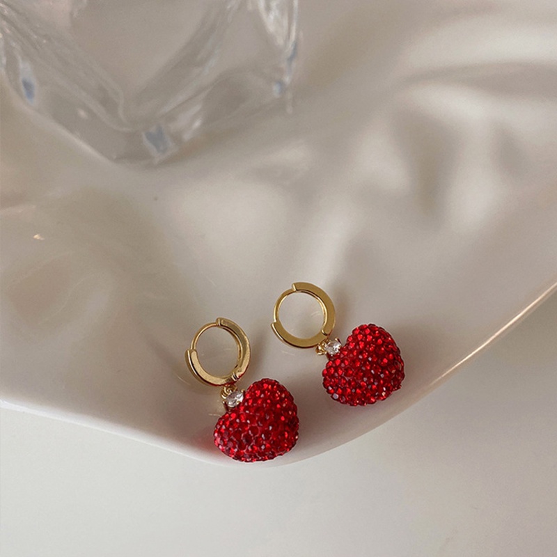 Bông Tai Hình Trái Tim Đỏ Đính Đá Sang Trọng Dành Cho Nữ