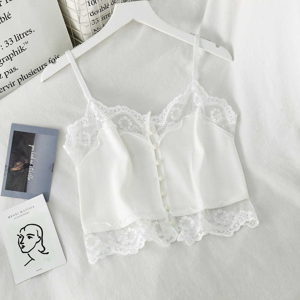 NUZIRO Áo ren  dáng lửng hai dây phong cách quyến rũ dành cho nữ