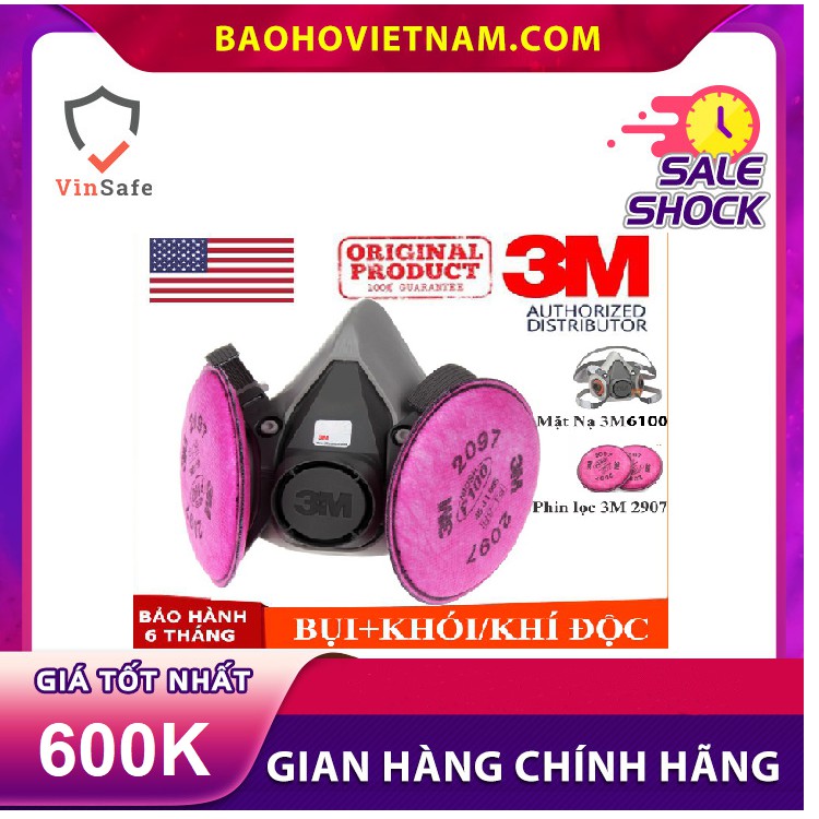 Mặt nạ 3M 6100 + Phin 2097 chống vi khuẩn, bụi