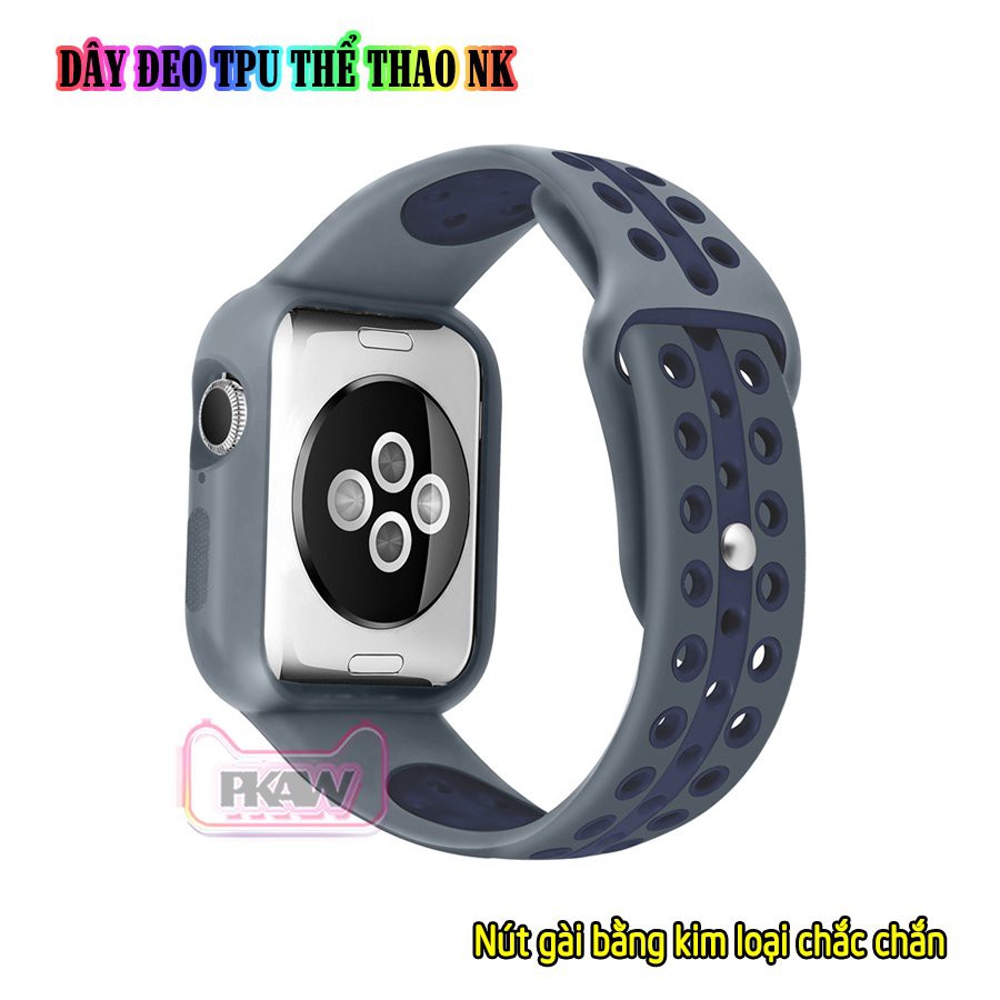 Dây Đeo liền ốp cho Apple Watch 7//6/5/4/3/2/1 size 38/40/41/42/44/45mm TPU Thể Thao Viền Màu NK_Xám Xanh