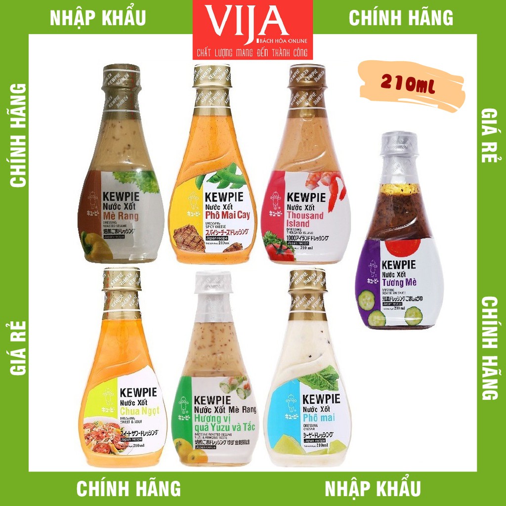 NƯỚC XỐT KEWPIE MÈ RANG/ PHÔ MAI/ PHÔ MAI CAY/ TƯƠNG MÈ/CHUA NGỌT 210ML