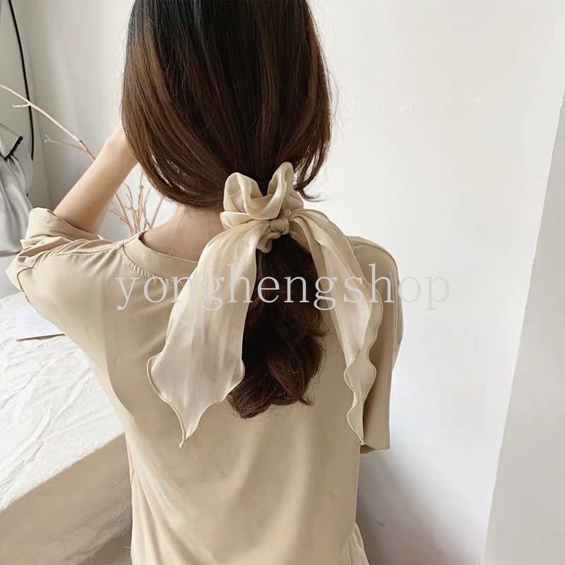 Dây Cột Tóc Chiffon Co Giãn Phối Ruy Băng Dài Thời Trang Cho Nữ