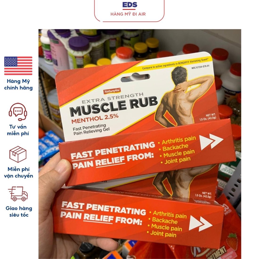 Kem xoa bóp giảm đau date 2025 Extra Strength Muscle Rub Menthol 2,5% giảm nhanh các cơn đau cơ khớp - EDS Hàng Mỹ