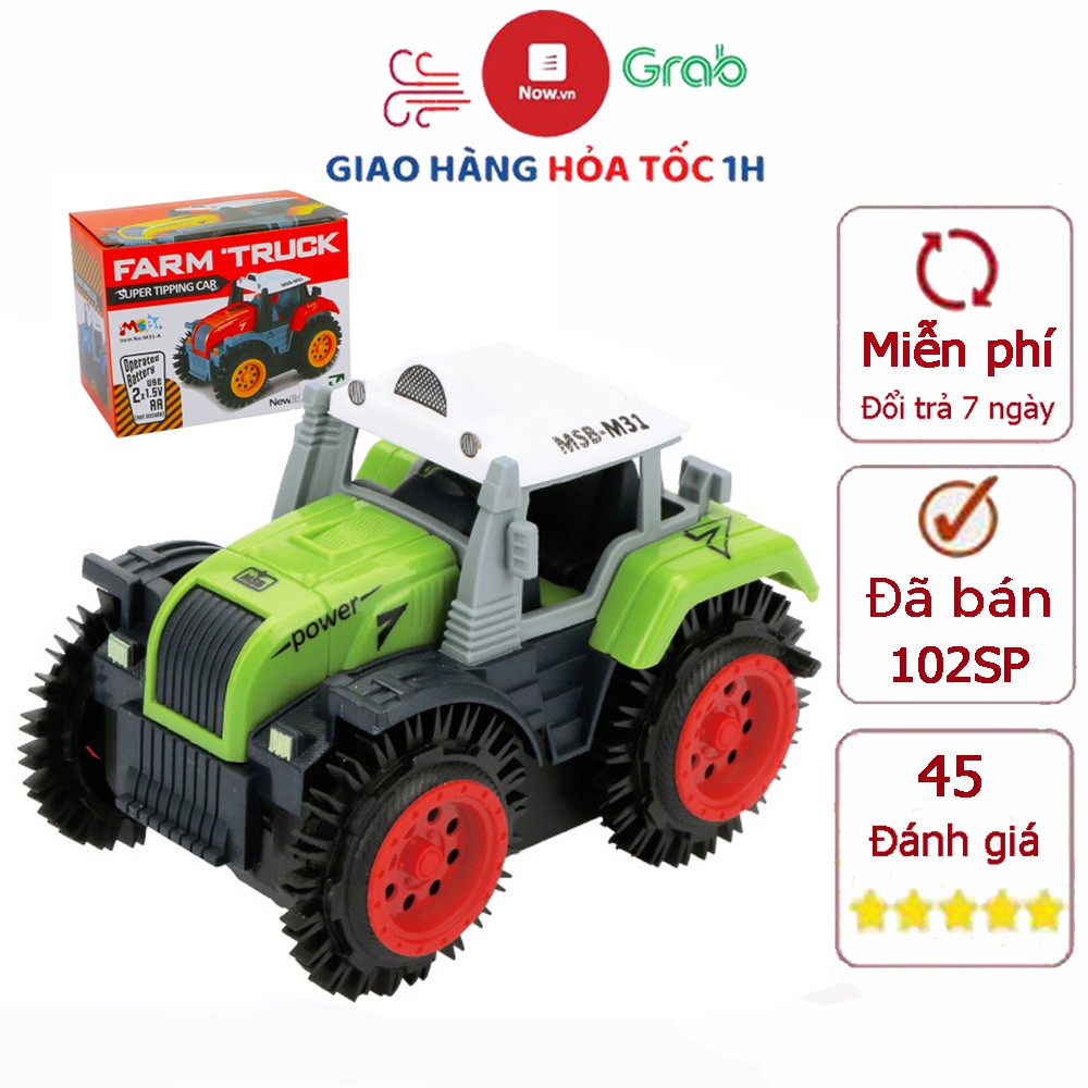 Xe ô tô đồ chơi chạy pin,xe tải nông trại cho bé, chạy bằng pin tiểu (màu xanh bánh đỏ -chưa kèm pin) nhựa ABS an toàn