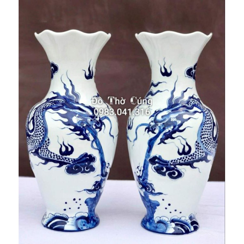 Bộ Đồ Thờ Đắp Nổi Song Long Men Lam Cổ