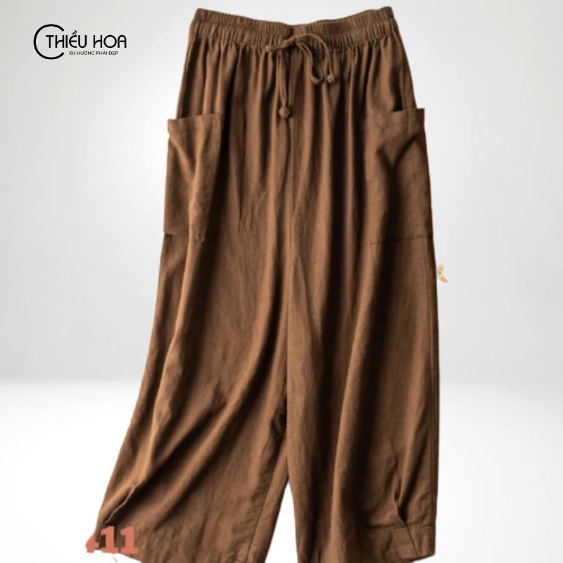 Quần trung niên nữ cao cấp, dáng rộng siêu hách dáng cho mẹ, cotton thoáng mát, mềm mại Thièu Hoa K0411