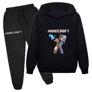 Bộ áo hoodie tay dài và quần dài in hình Minecraft hoạt hình giản dị cho trẻ em