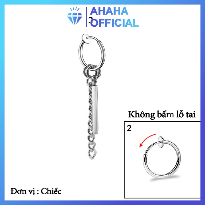 Bông tai nam inox đẹp 1 chiếc kpop phụ kiện hình thanh vuông khoen tròn không bấm lỗ tai ahaha.officical PTBTNA31