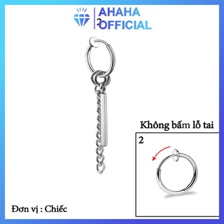 Bông tai nam inox đẹp 1 chiếc kpop phụ kiện hình thanh vuông khoen tròn không bấm lỗ tai ahaha.officical PTBTNA31