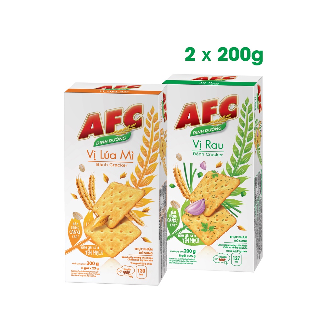 Combo 2 hộp bánh quy dinh dưỡng AFC vị rau và bánh quy dinh dưỡng AFC vị lúa mì, 2x200g