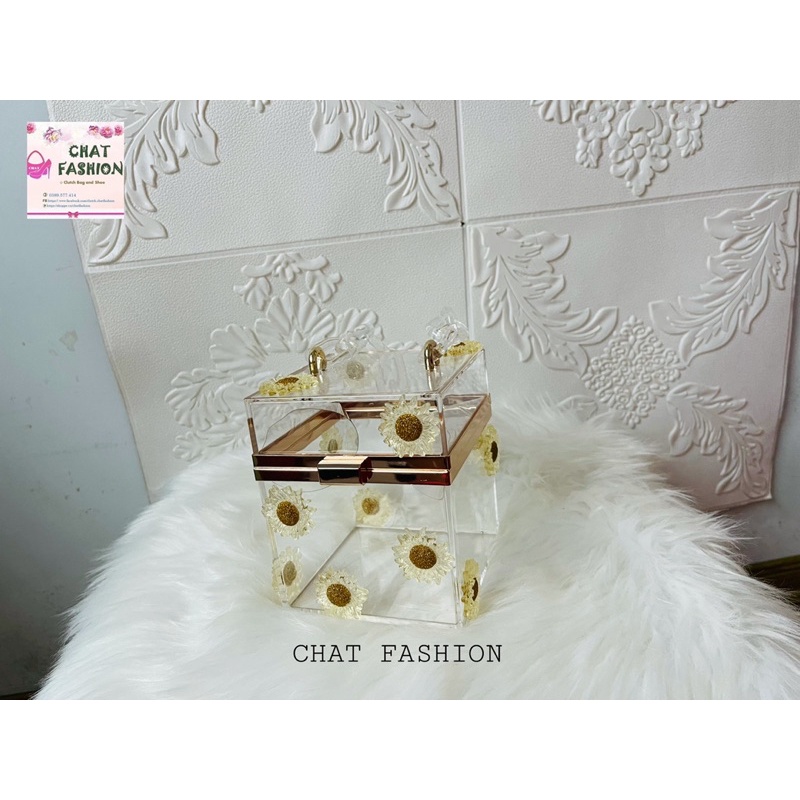 Túi Dạ Tiệc Cá Tính Nhựa Trong Suốt Họa Tiết Hoa Cúc