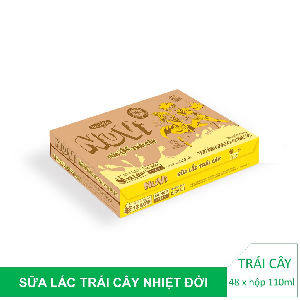 Thùng 48 hộp sữa Nutifood NuVi TU hương Trái Cây Nhiệt Đới SLTC hộp 110ml