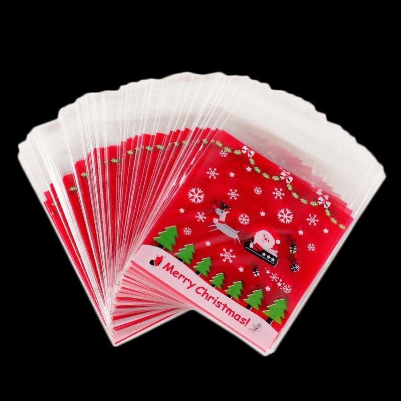 Bộ 100 túi nhựa đựng bánh kẹo in họa tiết giáng sinh xinh xắn