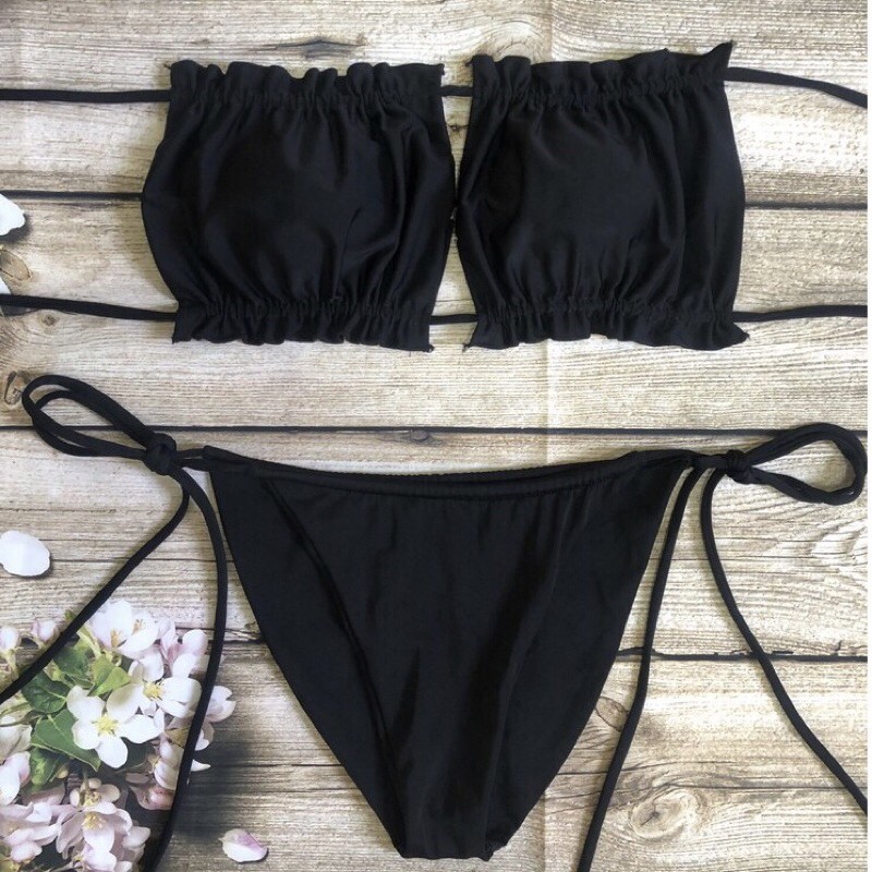 Bikini 2 mảnh áo nhún dây buộc đi biển