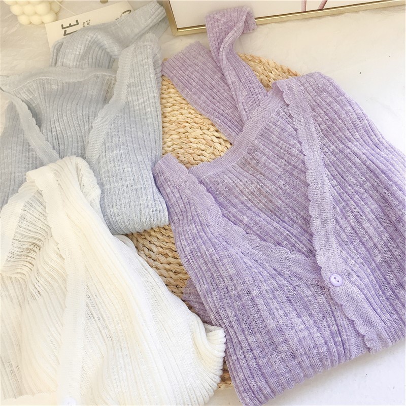 Áo khoác cardigan dệt kim mỏng dáng rộng ngắn chống nắng thời trang hàn quốc