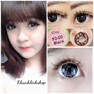 Lens- kính áp tròng (0 độ) đen long lanh búp bê giãn tròng to sử dụng 12 tháng (kèm khay đựng)