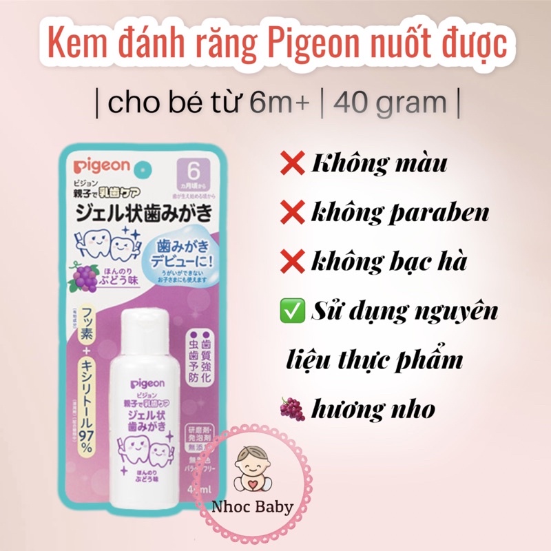 Kem đánh răng nuốt được Pigeon cho bé 6m+ lọ 40gr