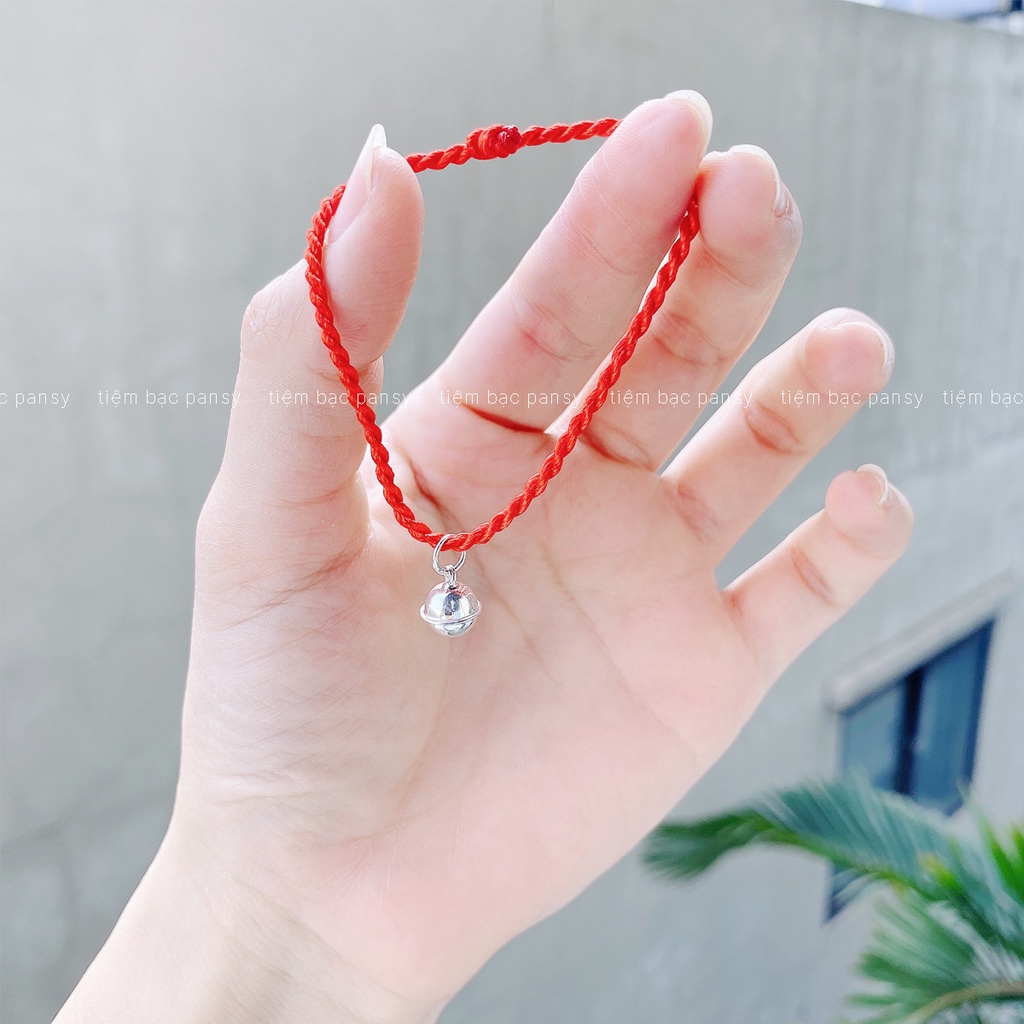 Vòng tay chỉ đỏ mix chuông bạc PANSY may mắn, an nhiên. Vòng tay handmade dây lụa xoắn cho người lớn, trẻ em