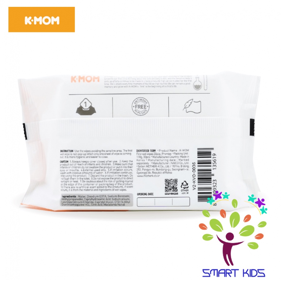 KHĂN ƯỚT CAO CẤP K-MOM HÀN QUỐC FIRST WET WIPES (30C)