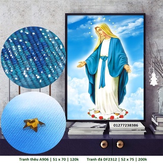 Tranh thêu chữ thập ( giá sỉ) Đức Mẹ Maria A906 (51x70cm) tranh thêu công giáo tôn giáo