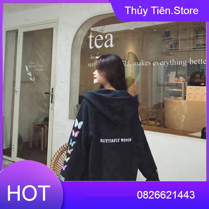 (New) ÁO NỈ KHOÁC DÂY KÉO BƯỚM CHER STUDIO HỒNG ĐEN - ÁO KHOÁC HOODIE CÁNH BƯỚM COUPLE 💎 👗💝