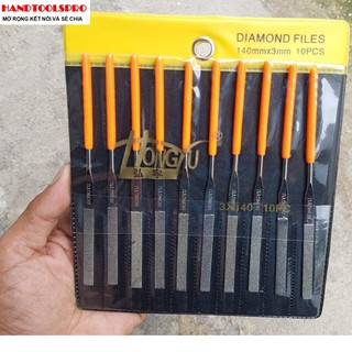 Bộ dũa kim cương dẹp 10 món HONGYU có đủ 3 kích thước 3x140mm,4x160mm,5x180mm