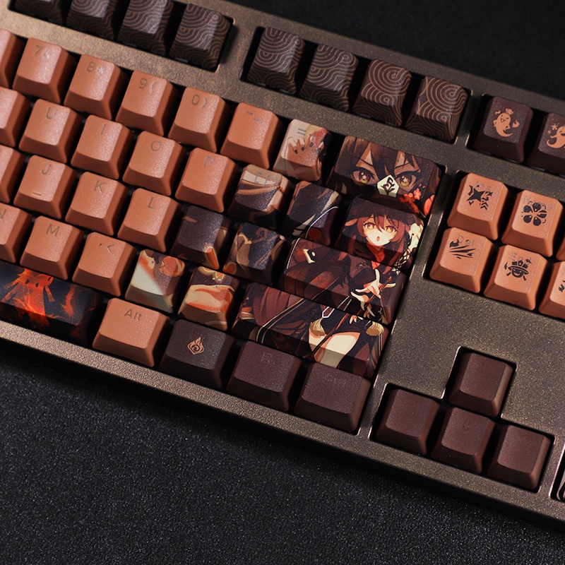 Hu Tao Keycaps Light Transmittance Cherry Profile Anime Genshin Impact Chocolate Theme 108 Phím PBT Thuốc nhuộm Thăng hoa Bàn phím cơ Keycap