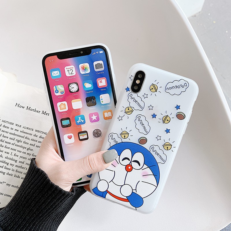 Ốp lưng iPhone X XR XS Max 8 7 6 6S Plus SE 2020 Cute White Doraemon Soft TPU Case