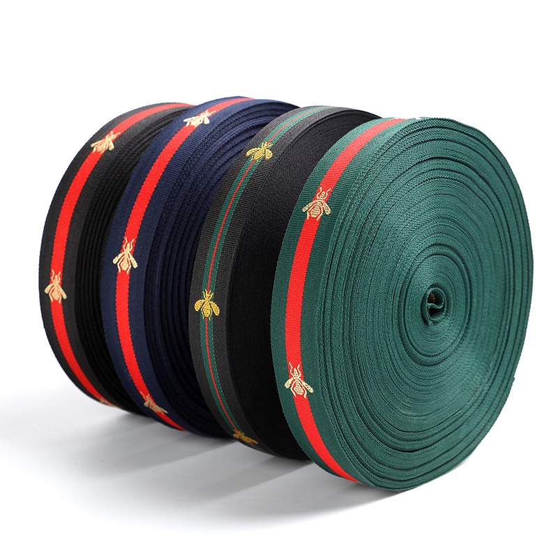 Ruy băng polyester gân sọc 2 màu hoạ tiết con ong vàng, phụ kiện may mặc trang trí (GIÁ:M)