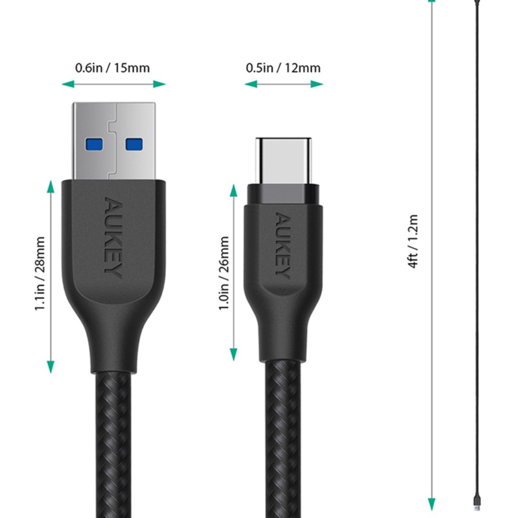 [Freeship toàn quốc từ 50k] Cáp Sạc Type C Aukey Nylon Gen1 USB ra USB C 3.1 1.2m - CB-AC1