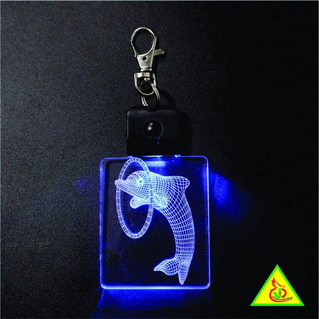 Móc khóa 3d đèn led 7 màu _Móc khóa khắc hình cá heo_Quà tăng 8/3, quà tặng 14/2- 3DCH