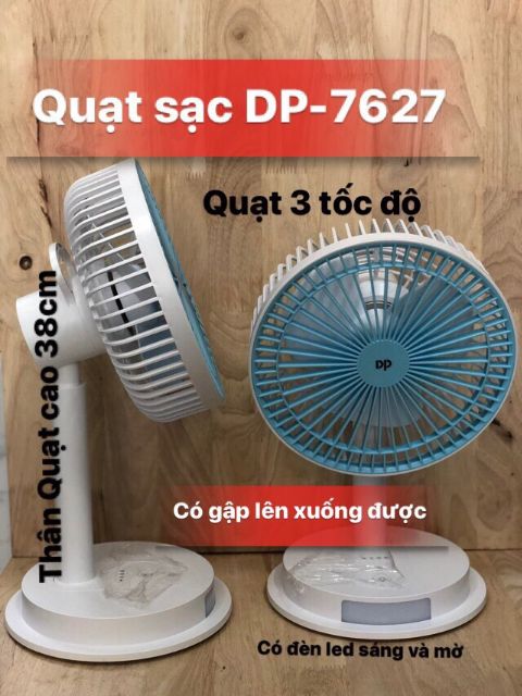 Quạt Sạc Điện Có Đèn LED Loại Lớn DP-7627 (DP-1434)