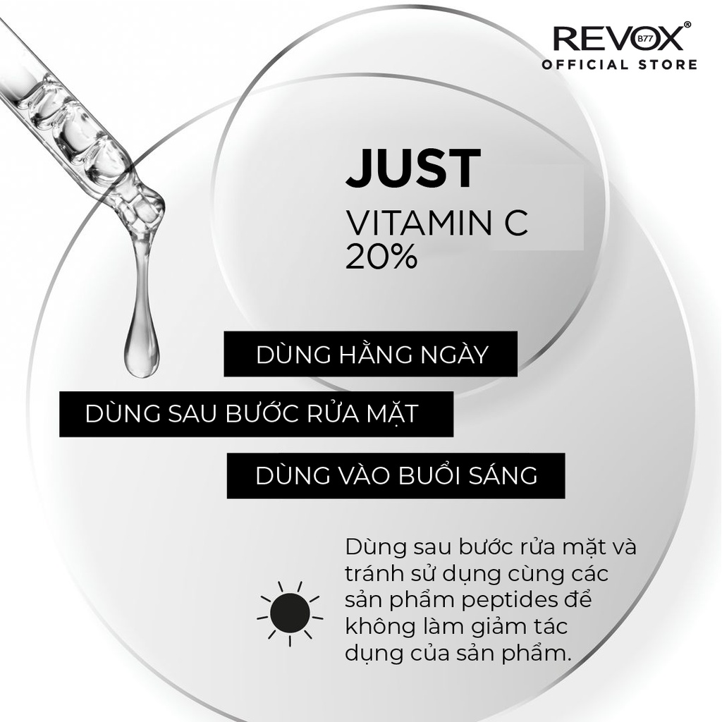 Serum ngăn ngừa Oxy hóa làm sáng da cho mặt và cổ Revox B77 Just - Vitamin C 20% - 30ml; chỉ dùng ngoài da