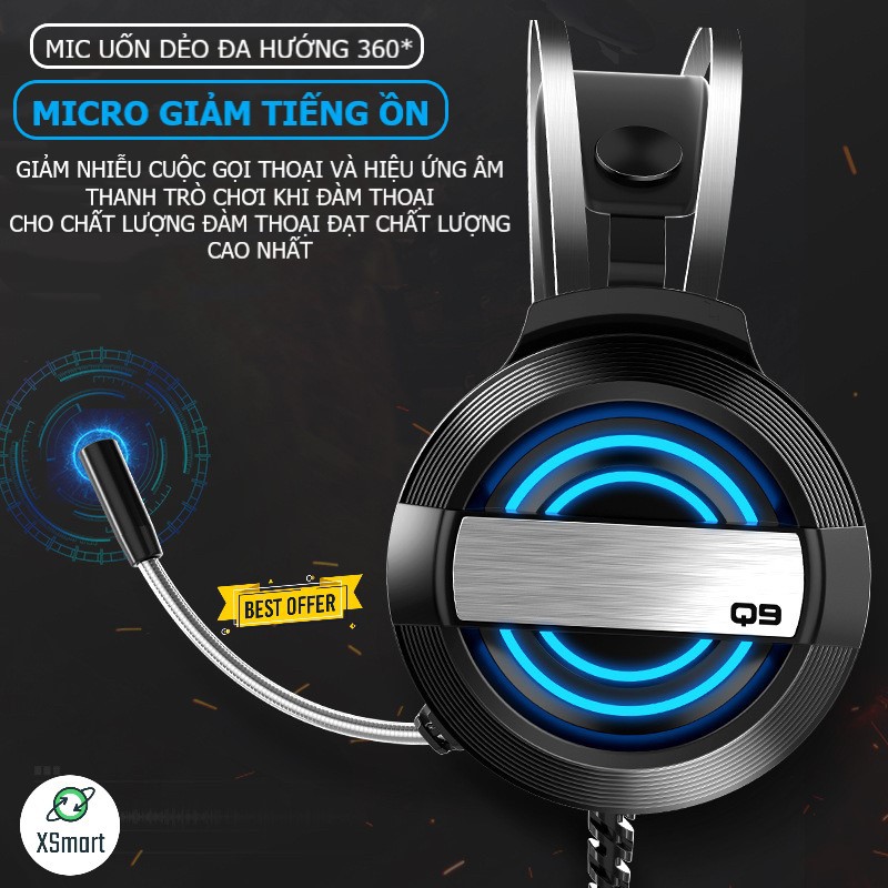 COMBO GAMING Bàn phím và chuột cơ kèm tai nghe chụp tai headphone chơi game, Bộ sản phẩm FULL LED T907+M8+Q9 7.1