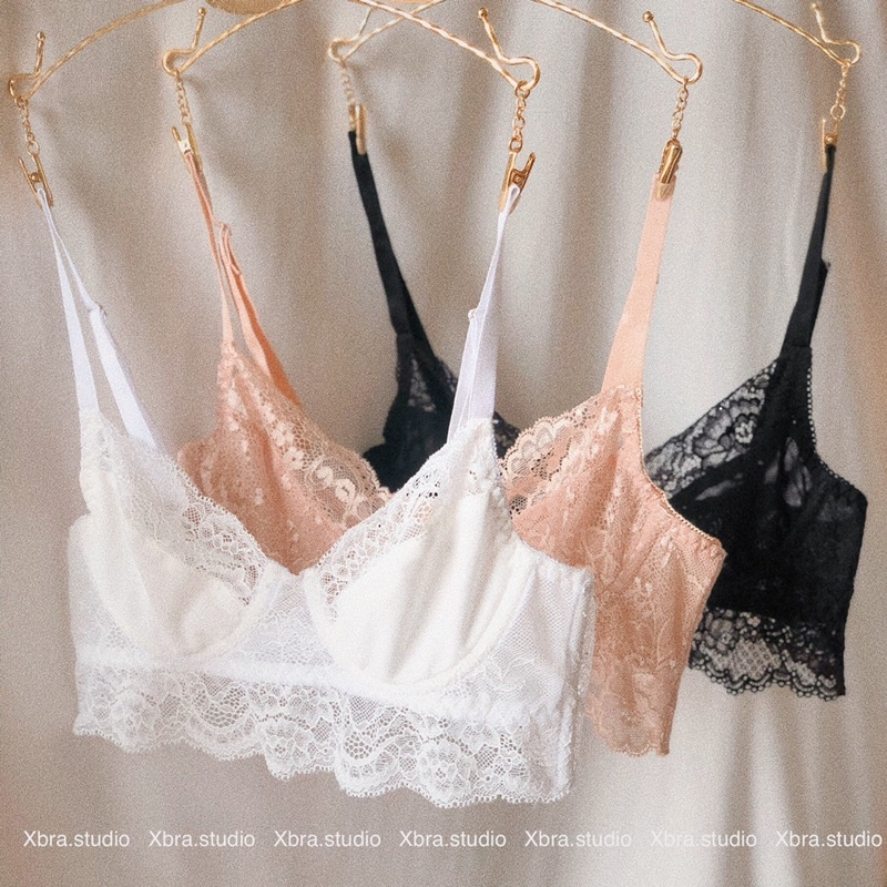 Bộ đồ lót ren phối lưới, áo lót có gọng không mút dáng dài