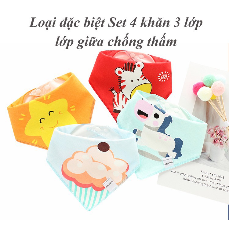 Khăn Tam Giác Cho Bé HAPPY BEAR - Khăn Yếm Tam Giác Cotton Có Cúc Bấm Xuất Nhật