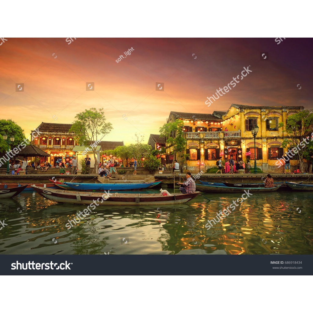 Tranh dán tường Đà Nẵng Hội An 3D Chất liệu lụa 3D, xé không rách, lau chùi thoải mái, hình ảnh siêu sắc nét, không nhòa