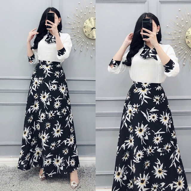 SET ÁO NƠ+ CHÂN VÁY HOA