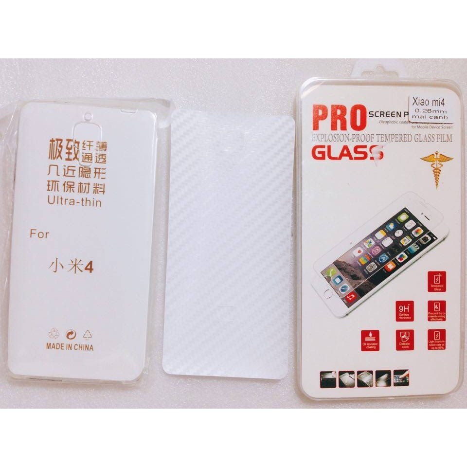 Combo dán cacbon và cường lực xiaomi mi4 ( tặng giá đỡ )