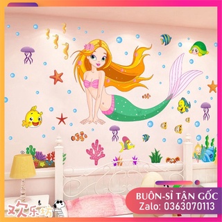 Tranh đề can dán tường cho bé hình nàng tiên cá dưới biển, hình sticker decan dán tường cho bé nàng tiên cá