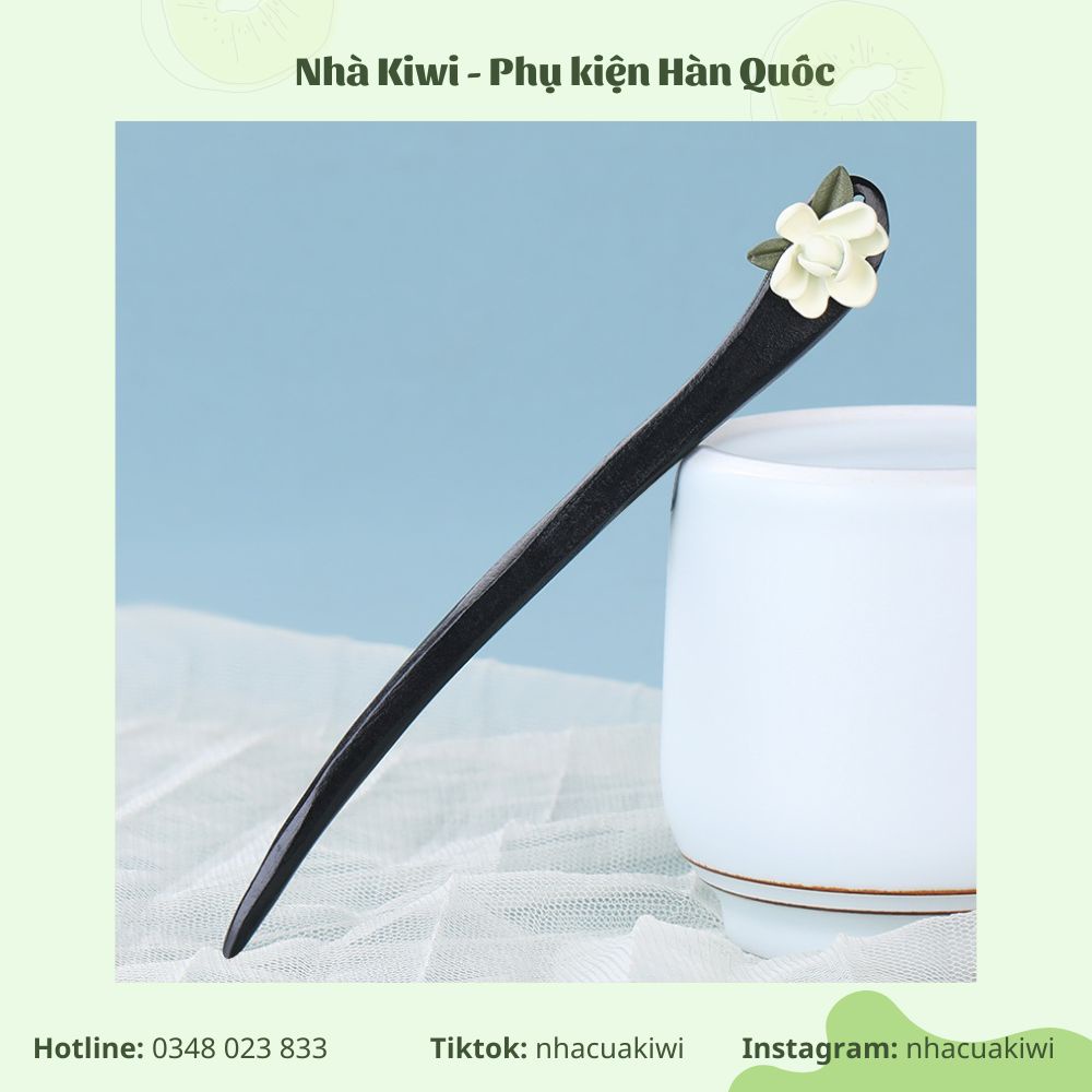 Trâm cài tóc gỗ đính hoa Sơn Chi