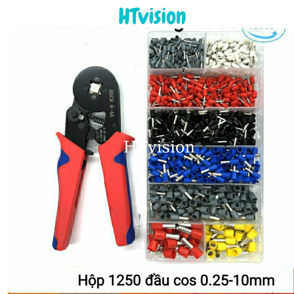 Kìm bấm cos vuông HSC8 6-4A tự điều chỉnh kèm 1250 đầu cos đủ loại cos ống tròn cos pin