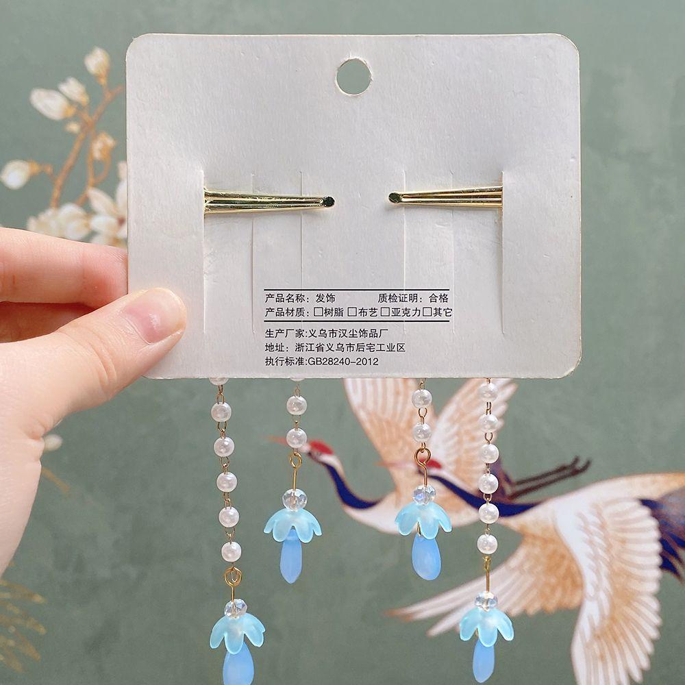 Kẹp Tóc Hình Hoa Phối Tua Rua Kiểu Hán Phục Dễ Thương Cho Bạn Gái VANES1