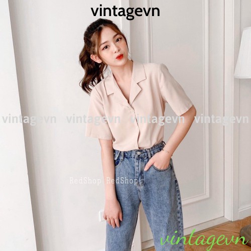 {vintagevn} áo sơ mi công sở cổ V FREESHIP A,026